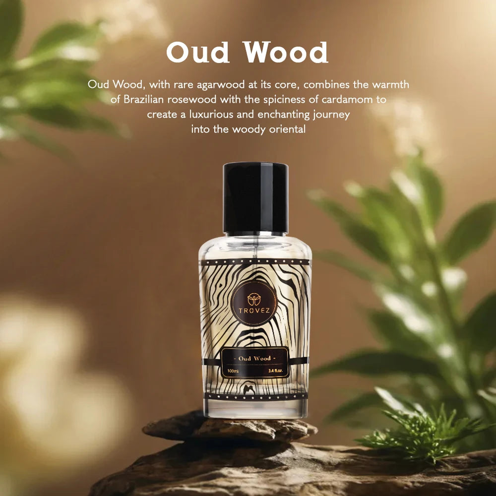 TROVEZ  Oud Wood 100ml Perfume Rich Wood Tone Perfume for Men Women Long-lasting Scent Unisex Fragrance Body Spray Romantic Gift